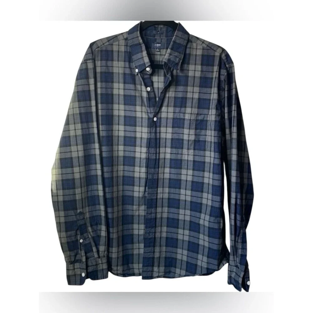 J. Crew Mens 💯 cotton button down slim fit size xl Business Blue Plaid Classic